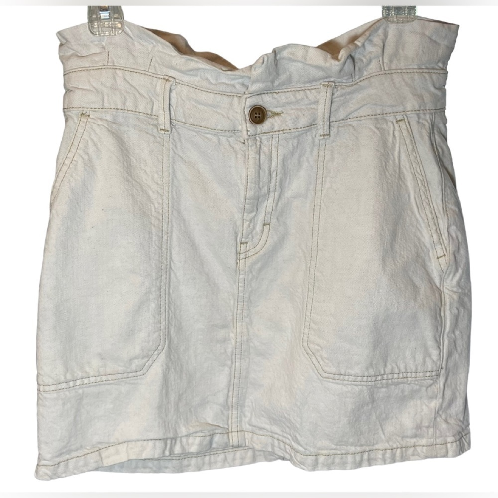 Free People Splendor in Grass Cream Paper Bag Denim Skirt Size 8 EUC